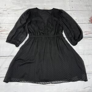 Zara Swiss Dot Textured Mini Dress Black L Puff Sleeve Trendy